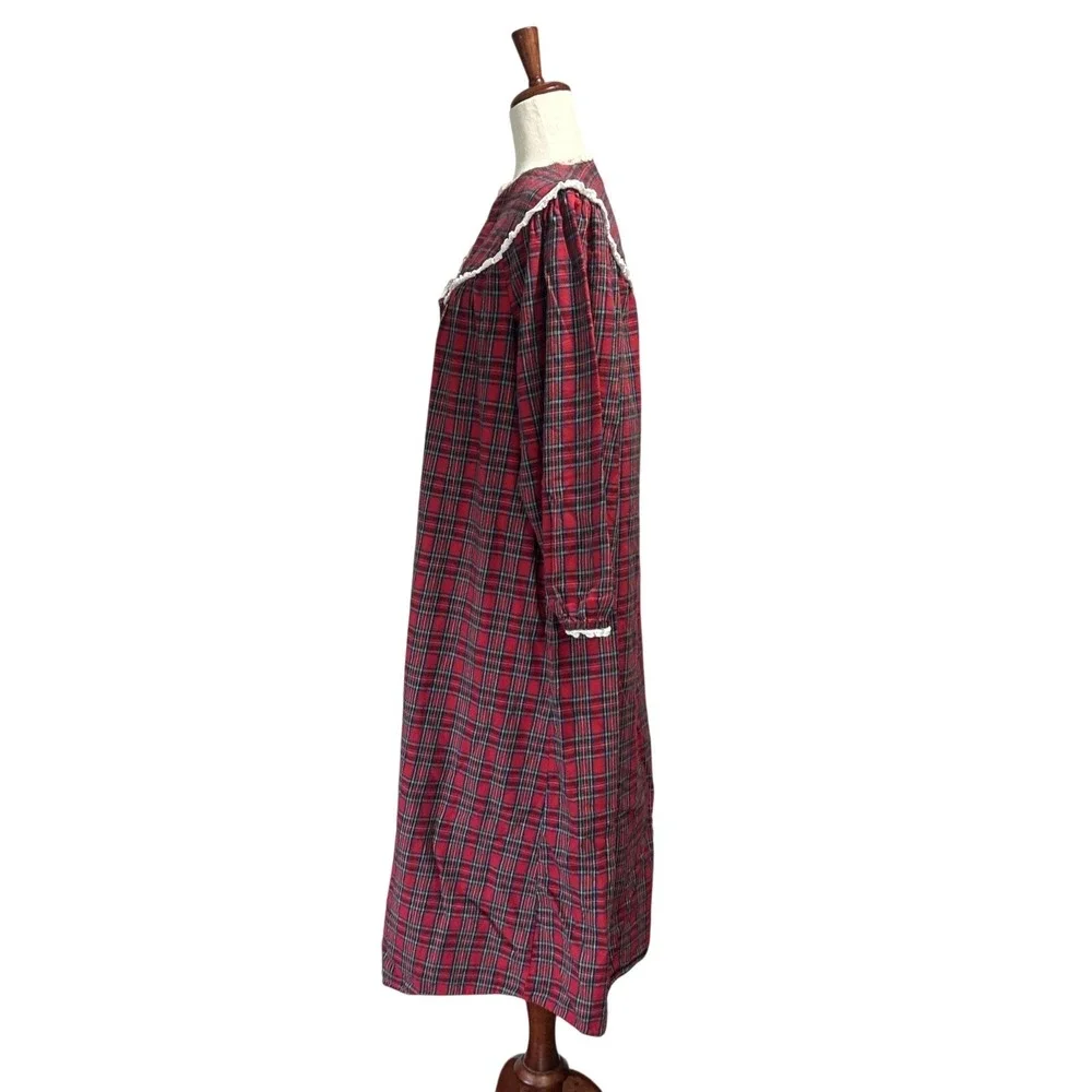 Lanz of Salzberg Women's Red Flannel Vintage VTG Christmas Nightgown Gown Robe
